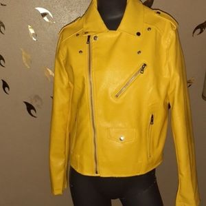 Mustard yellow faux leather jacket